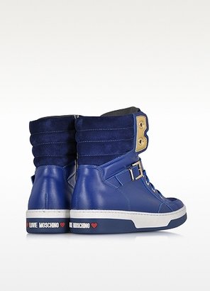 Moschino Love Blue Leather and Suede High Top Sneaker