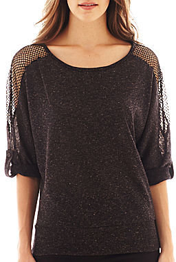 JCPenney Alyx Elbow-Sleeve Lace-Shoulder Top