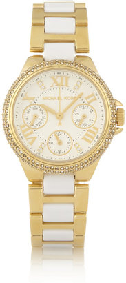 Michael Kors Camille crystal-embellished gold-tone and acetate watch