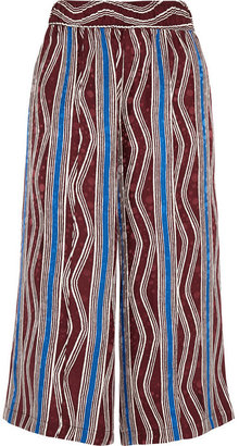 Suno Cropped printed washed-silk wide-leg pants