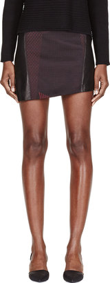 Helmut Lang Black & Burgundy Leather-Paneled Jacquard Crash Mini Skirt