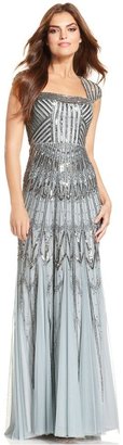 Adrianna Papell Petite Cap-Sleeve Embellished Pleated Gown