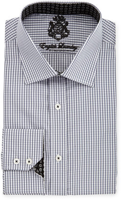 English Laundry Micro-Check Spread-Collar Dress Shirt, Gray