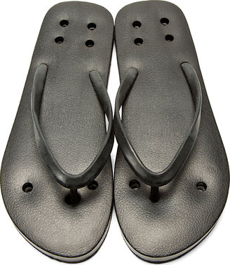 Rick Owens Black Rubber Perforated Slip-On Sandals