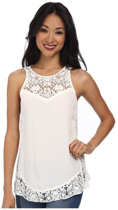 Rebecca Taylor Sleeveless Crepe and Lace Tank Top