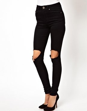 ASOS Ridley Skinny Jeans in Clean Black with Busted Knees - Black