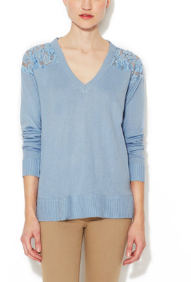 Silk Cashmere Lace Panel Sweater