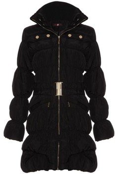 Mon Buofon Black Womens Belted Winter Puffa Coat BLACK