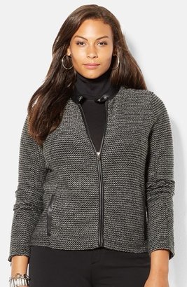 Lauren Ralph Lauren Faux Leather Trim Tweed Jacket (Plus Size)