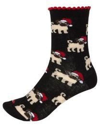 River Island Black Christmas pug print ankle socks