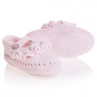 Christian Dior Baby Girls Pink Cotton Knitted Ruffle Trim Bootees