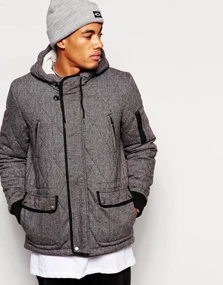 ASOS Quilted Jacket With Borg Lined Hood - Grey