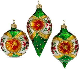 Kurt Adler Green and Red Floral Ornaments