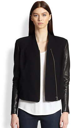 Helmut Lang Eon Leather-Sleeved Cotton & Wool Jacket