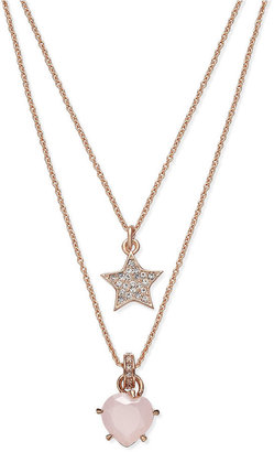 Juicy Couture Necklace, Rose Gold-Tone Crystal Star and Stone Heart Charm Layered Necklace