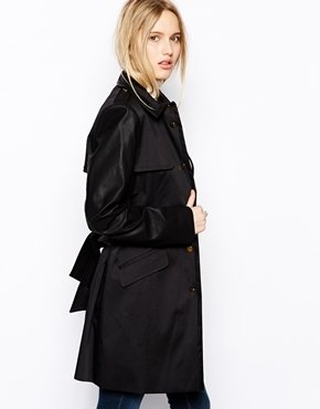 Oasis Faux Leather Sleeve Trench - Black