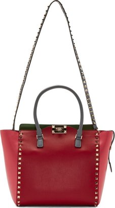 RED Valentino Valentino Red Leather Color-Block Rockstud Tote
