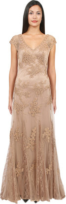 Sue Wong Lace Godet Gown in Taupe