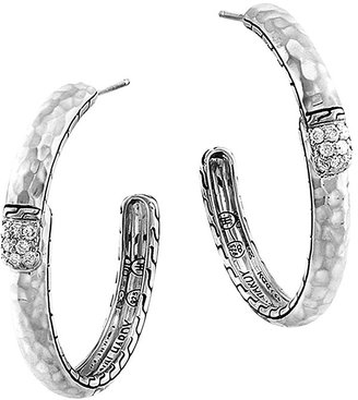 John Hardy Palu Silver Diamond Pavé Medium Hoop Earrings