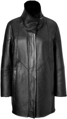 Helmut Lang Leather Coat with Shearling Lining