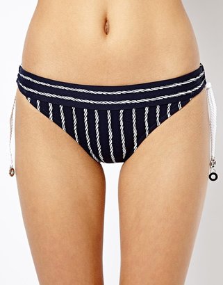 Seafolly Coastline Rope Stripe Hipster Bikini Bottom With Rope Ties - Indigo