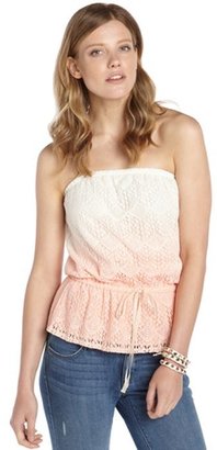 C&C California tropical peach and white stretch cotton ombre accent strapless top