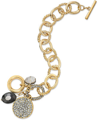 INC International Concepts Gold-Tone Black Crystal Pave Charm Toggle Bracelet