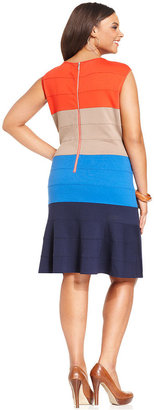 Spense Plus Size Sleeveless Colorblocked Flared Dress