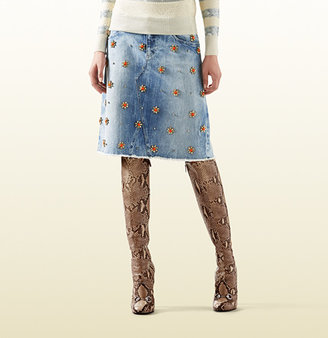 Gucci Denim Skirt With Crystal Embroidery