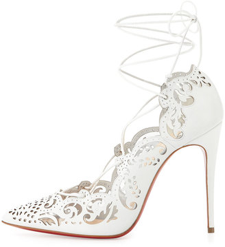 Christian Louboutin Impera Lace-Up Red Sole Pump, White