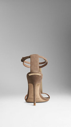 Burberry Panel Detail Suede T-bar Sandals