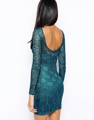 Lipsy Lace Sequin Body-Conscious Dress with Long Sleeves