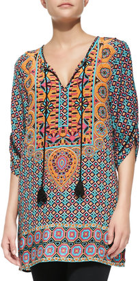 Tolani Camryn Silk Printed Long Tunic, Orange, Women's