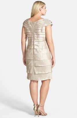 London Times Portrait Collar Shimmer Shutter Pleat Dress (Plus Size)