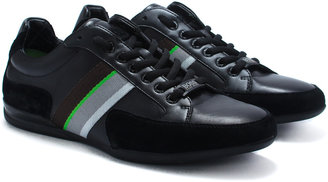 HUGO BOSS Green Space Lea Black Leather & Suede Trainers