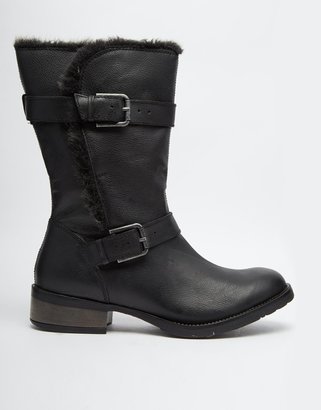 Carvela Thrash Leather Boots with Faux Shearling Trim