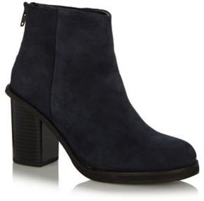 Faith Navy suede block high heel ankle boots