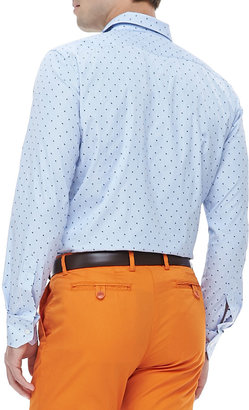 Etro Textured Striped Dot-Embroidered Shirt, Light Blue