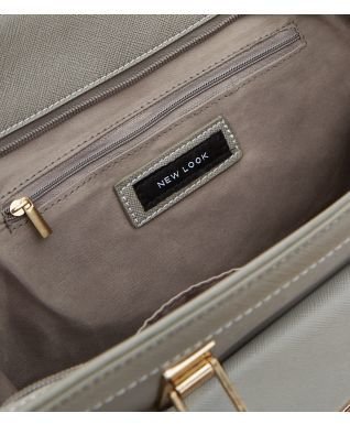 New Look Grey Contrast Pocket Metal Corner Tote Bag