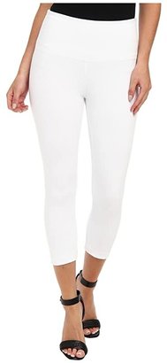 white stretch denim capris