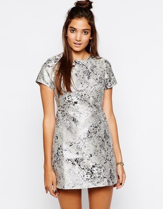 Motel Cheeky Structured Dress In Jacquard - Lilac haze