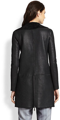 Elie Tahari Leather Contrast Lexie Coat