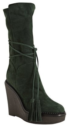 Yves Saint Laurent 2263 Yves Saint Laurent green suede 'Yda 90' wedge boots