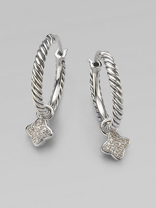 David Yurman Diamond & Sterling Silver Hoop Earrings/1⁄2"