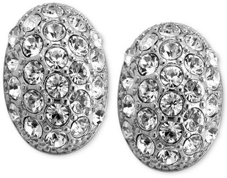T Tahari Earrings, Silver-Tone Oval Pave Stud Earrings