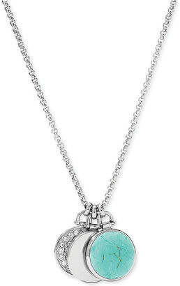 Fossil Stainless Steel Crystal and Turquoise Disc Pendant Necklace