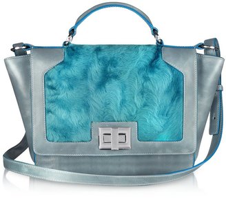 Leonardo Delfuoco Blue Sheepskin and Gray Leather iPad Bag