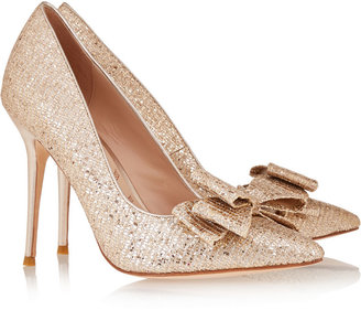Hampton Sun Lucy Choi London Rose bow-embellished glitter-finished pumps