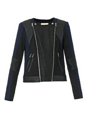 Rebecca Taylor Boucl?-wool and faux-leather biker jacket
