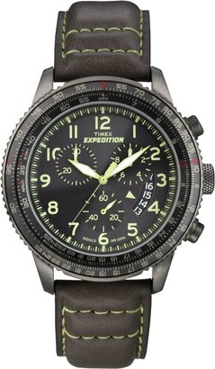 Timex Men's Expedition Military Chronograph Black Dial Brown Genuine Leather